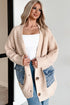 Open Front Textured Knit Denim Patch Pocket Cardigan